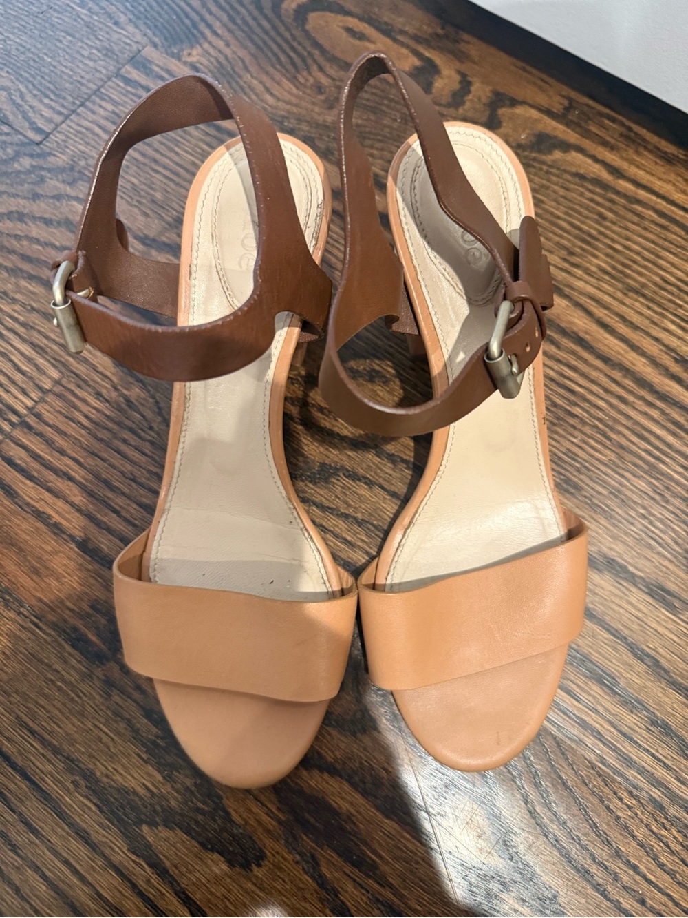 Chloe Women's Two-Tone Beige Leather Slingback Sandals - Size 37